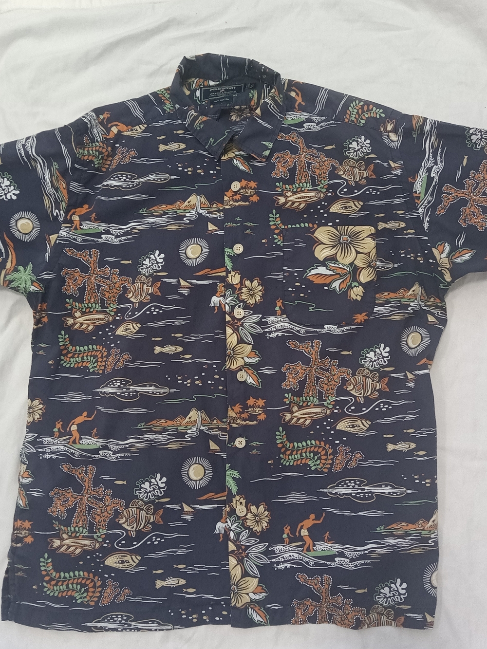 Vintage Polo Sport Ralph Lauren Navy Hawaiian Cotton Large Floral Shirt